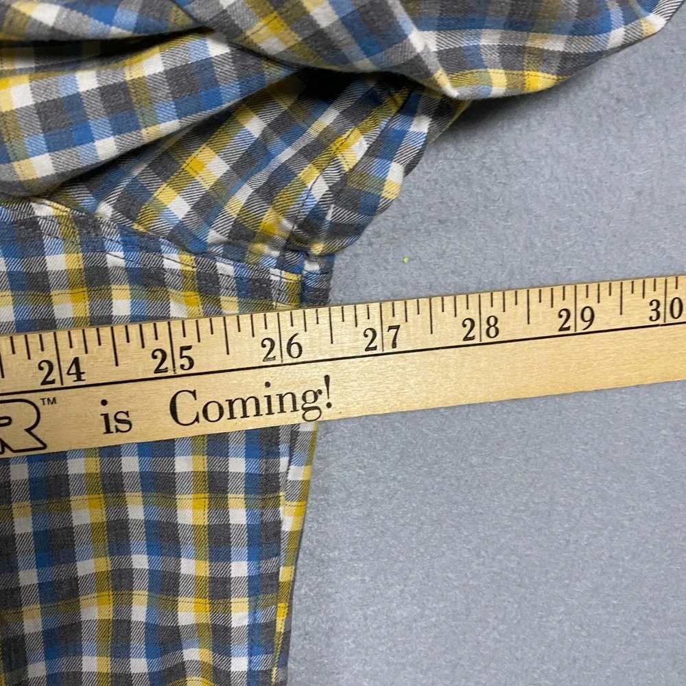 Banana Republic Button Down Mens XXL Blue Yellow Plaid Heritage Elbow Patches